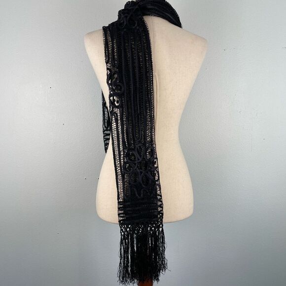 Chicos Black Silk Scarf EUC - Picture 6 of 7